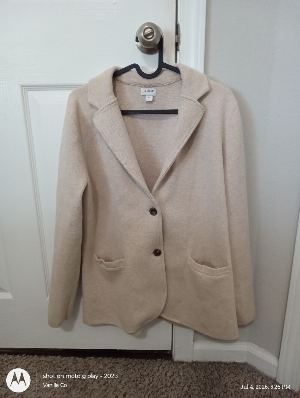 J.Crew Sweater Blazer Hthr Light Khaki Large - Picture 2 of 10